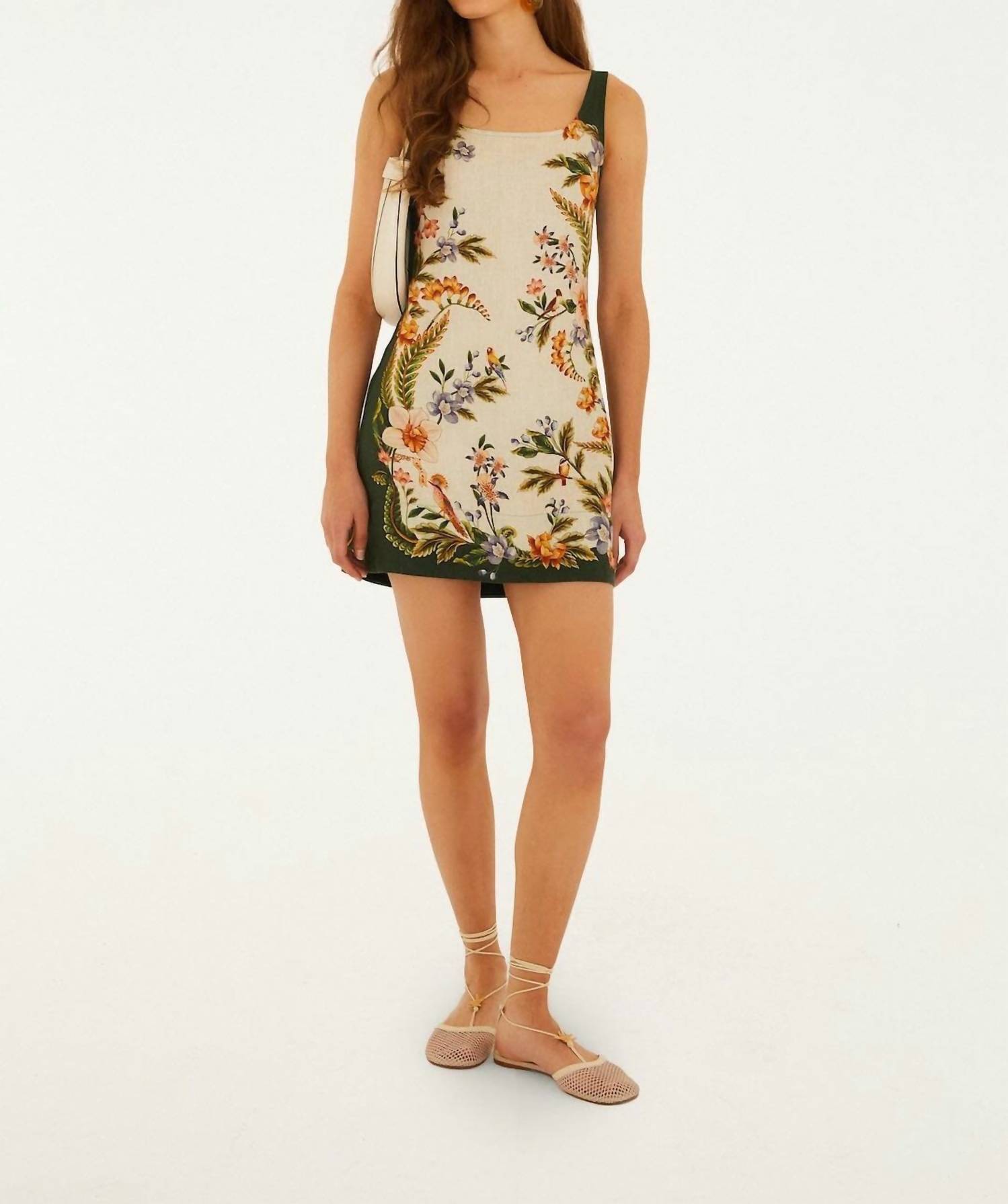 New Farm Rio Square Neck Mini Dress In Sand Nature